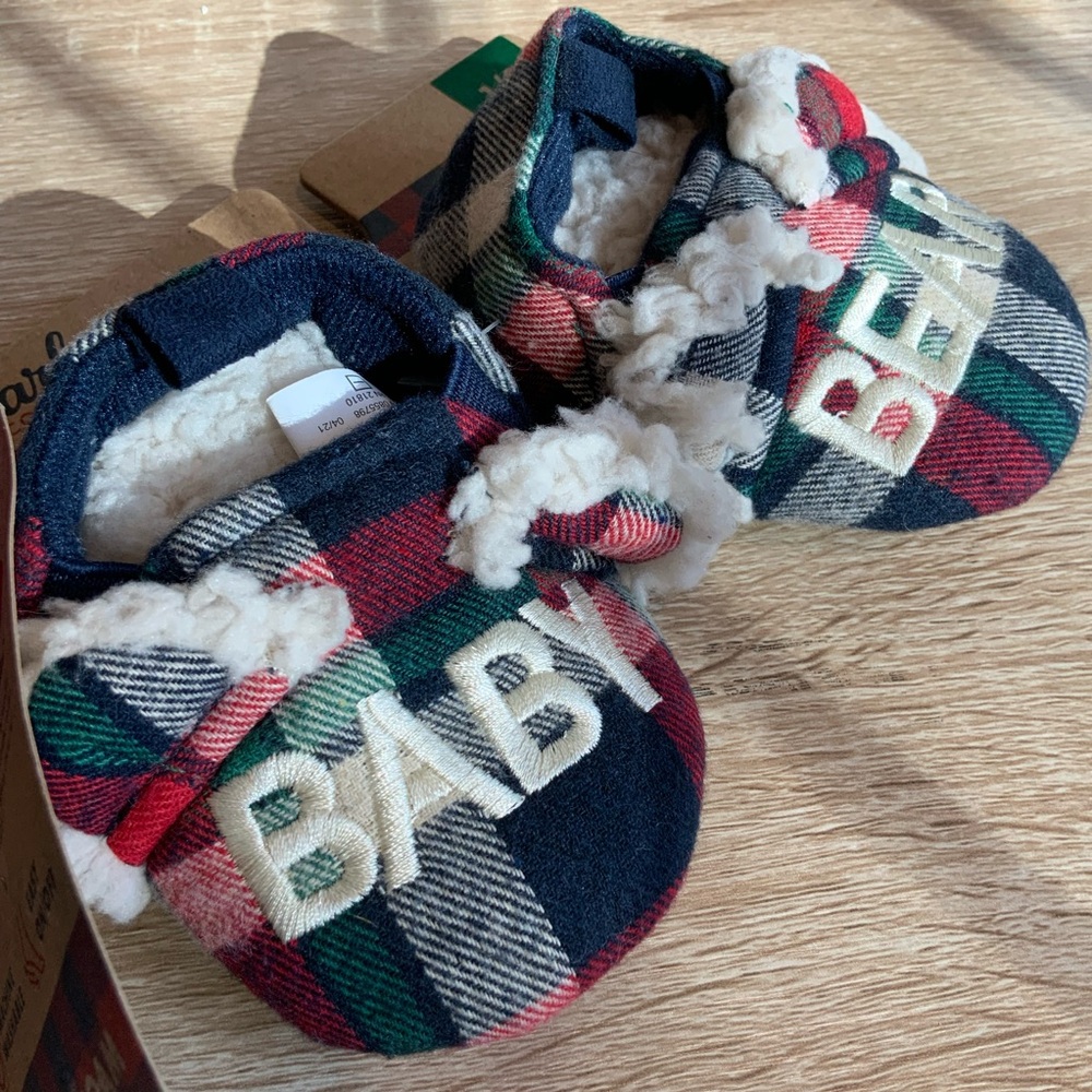 Dearfoams Plaid Baby Bear Slippers - Red, Green, and Blue